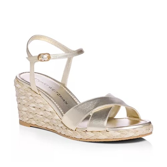 Stuart Weitzman Gold Wedge Sandals size 7.5 - Picture 1 of 9